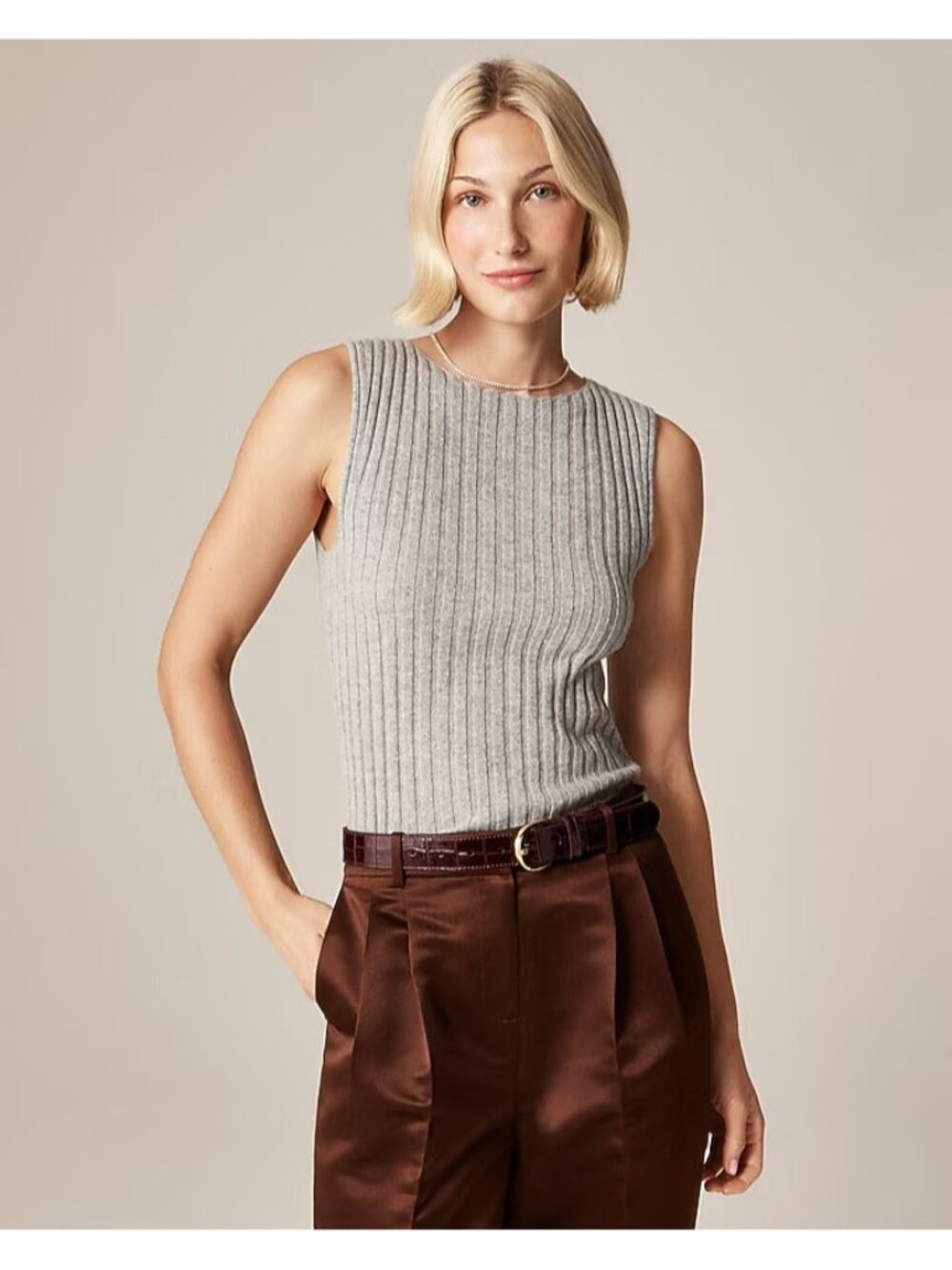 NWT J.Crew Wide-rib Cashmere Sweater Shell in Heather Grey Knit M